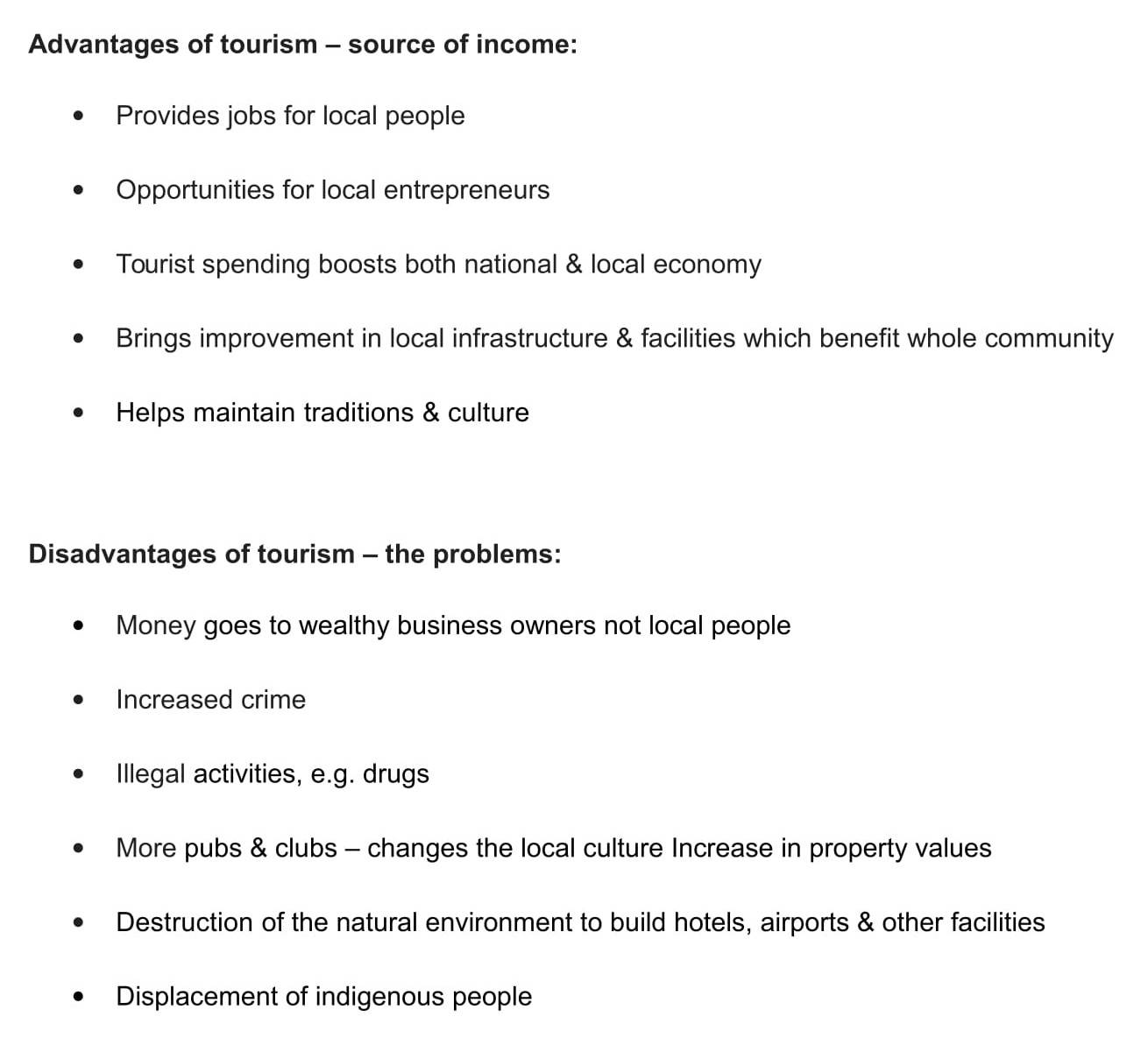 tourism disadvantages essay